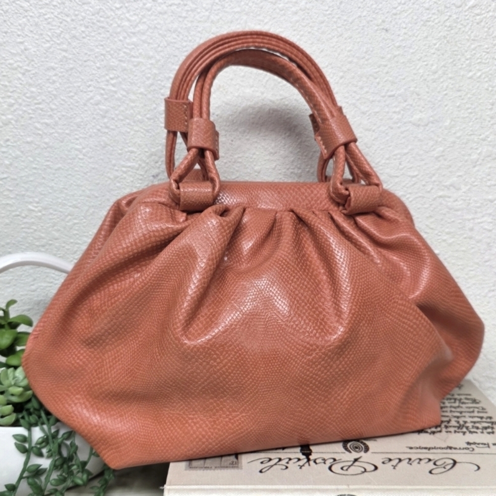 Urban Expressions Orange Snake Embossed Ruched Satchel Hand Purse or Crossbody